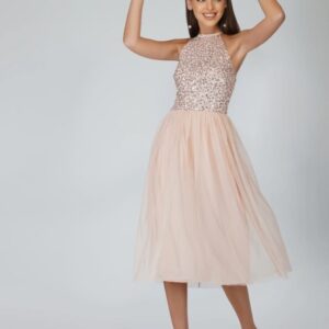 Robe midi à paillettes - Rose blush (2)